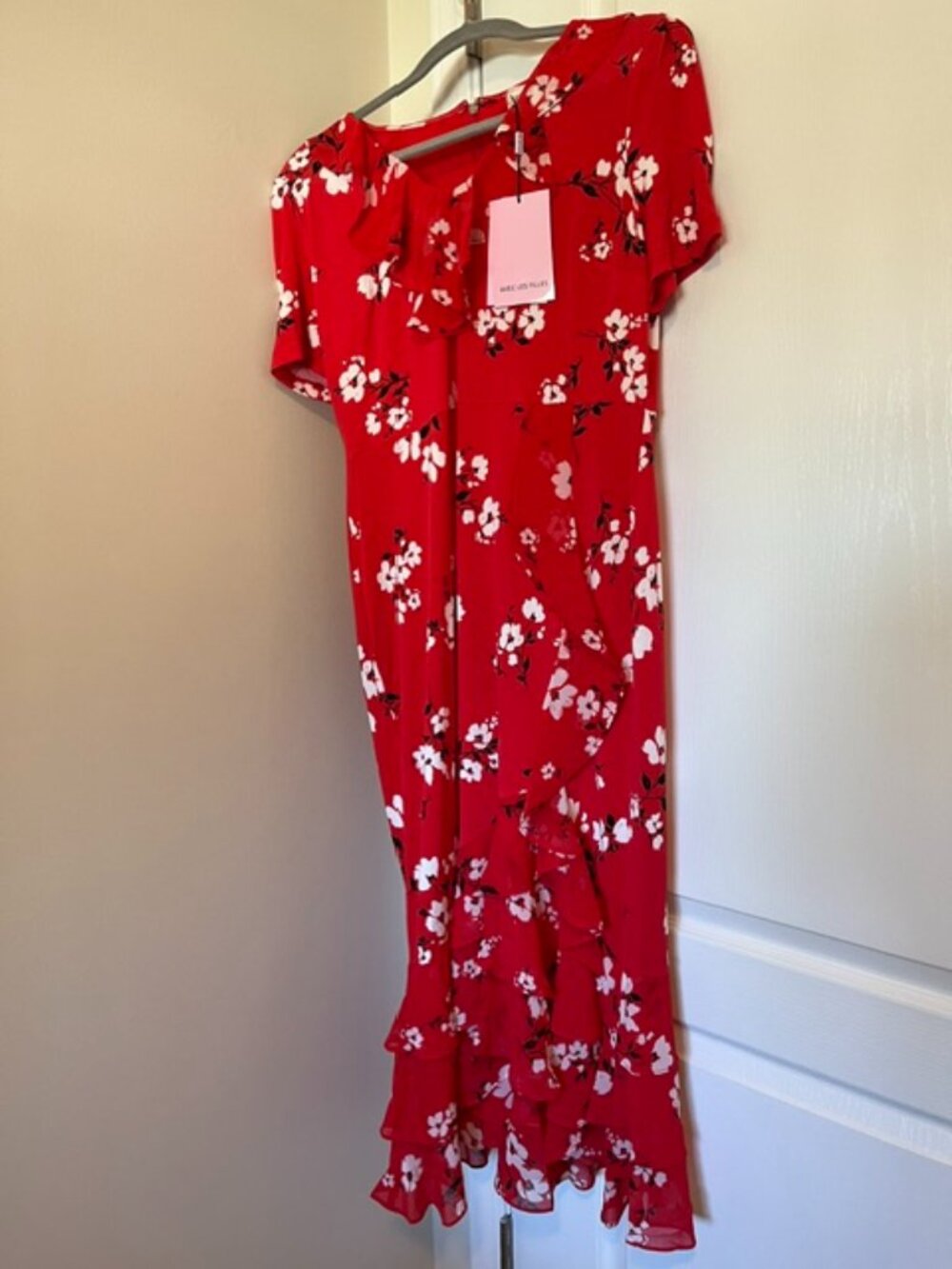 Avec Les Filles red dress with ruffles.